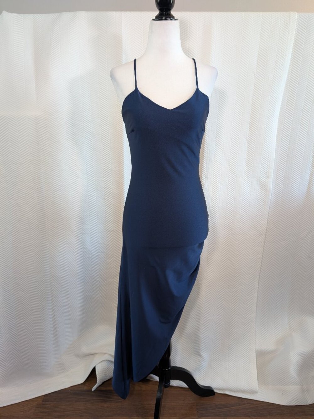 Eclipse Navy Blue Asymmetric Hem Ruched Slip Dress Bodycon XS Party Date Night